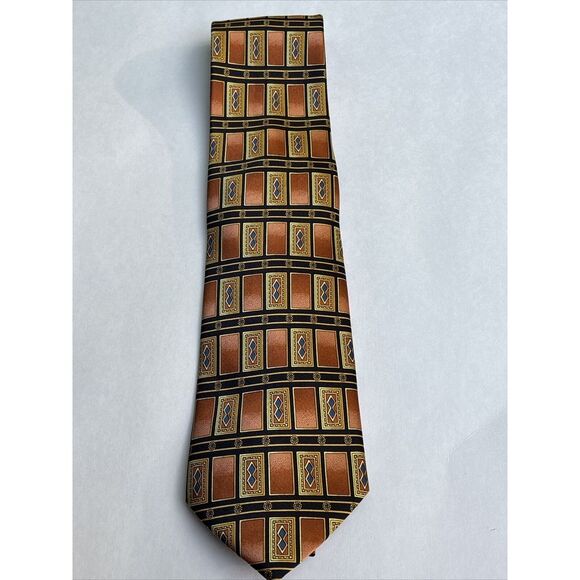DeSantis Collection Men's Neck Tie 100% Silk Hand Made Italy Brown Black Gold - Picture 2 of 8
